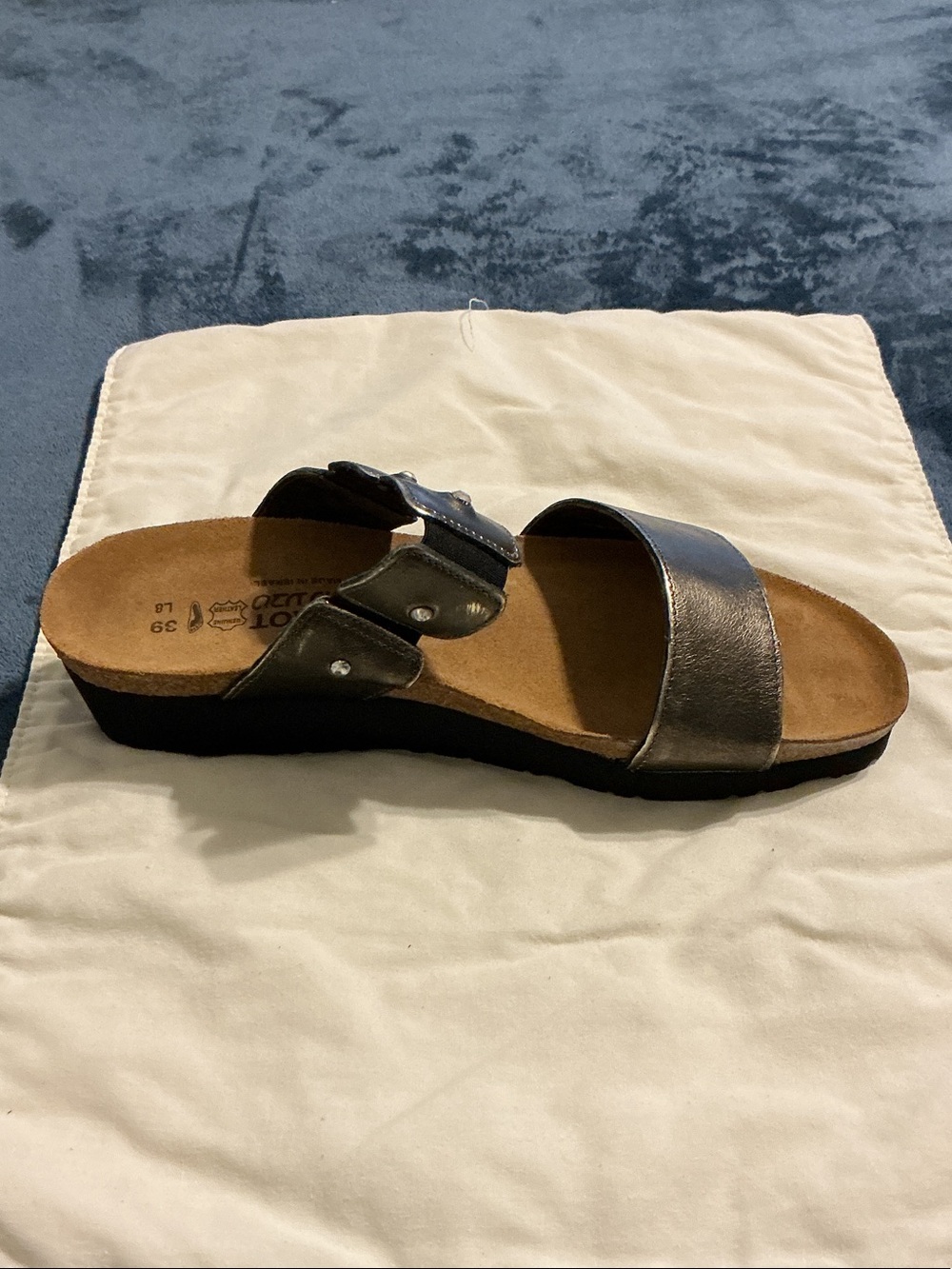 Naot Metallic Pewter Dual-Strap Slide Sandal